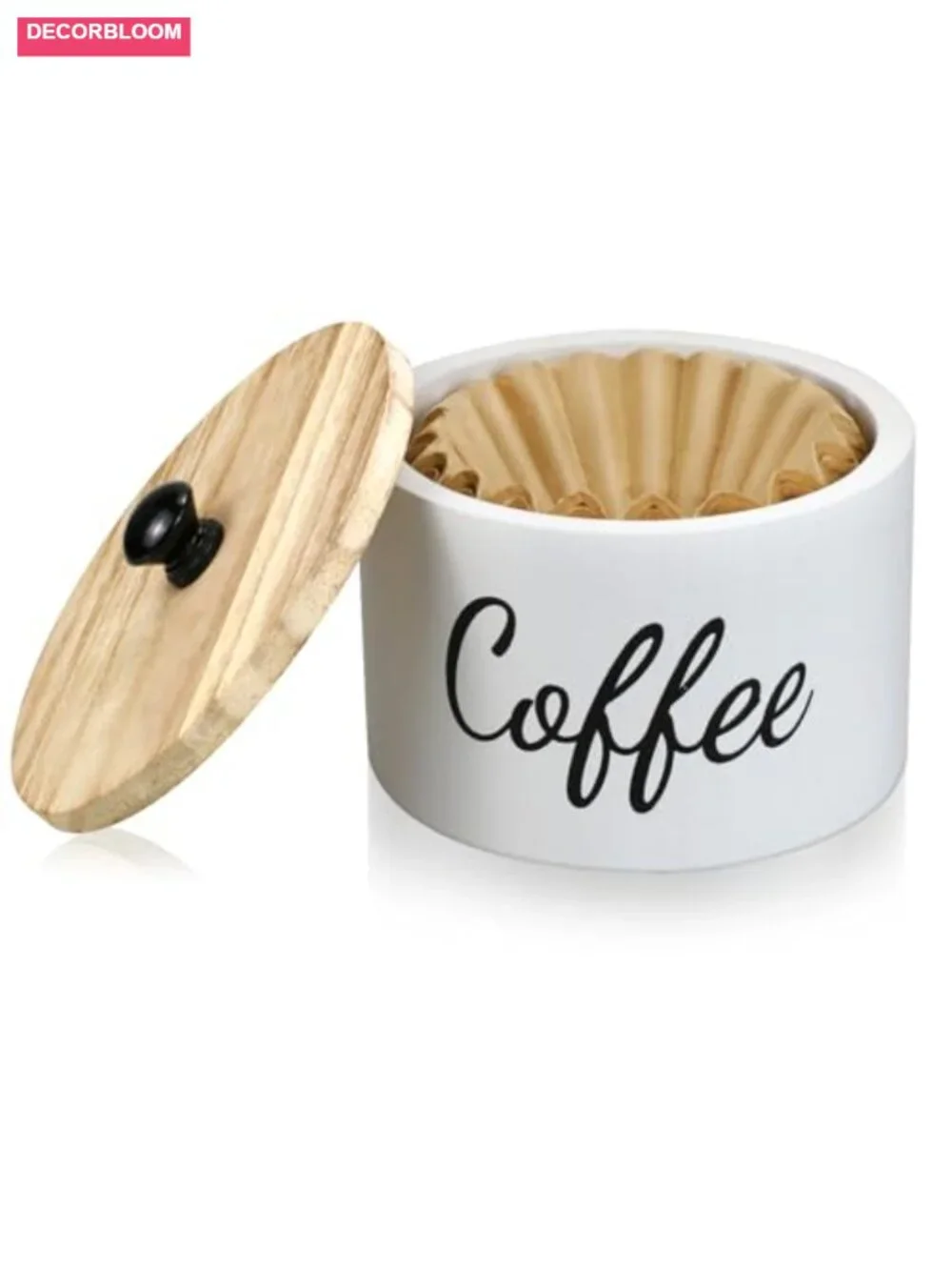 Wooden Coffee Filter Holder with Lid, Rustic Farmhouse Coffee Storage